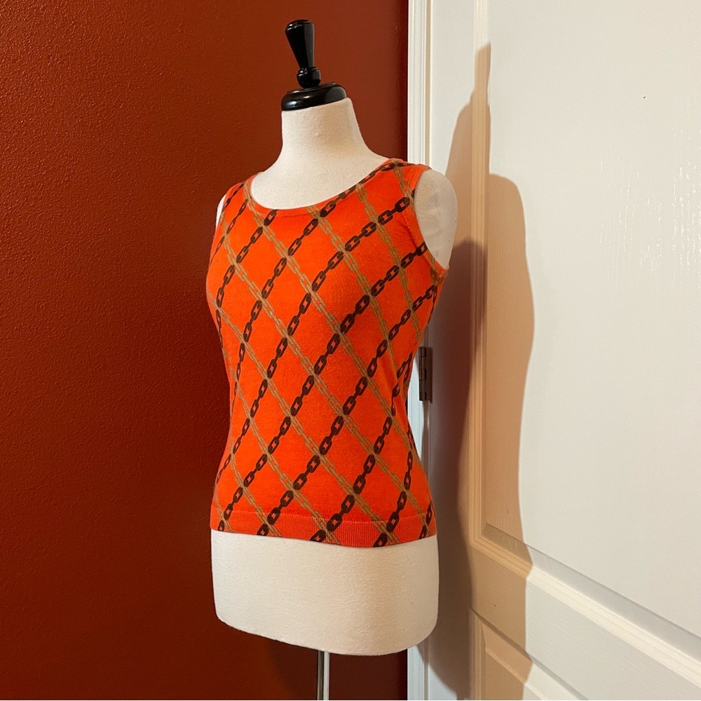Talbots Women’s 100 % Merino Wool‎ Equestrian Charm Shell Chain Print Tank Top